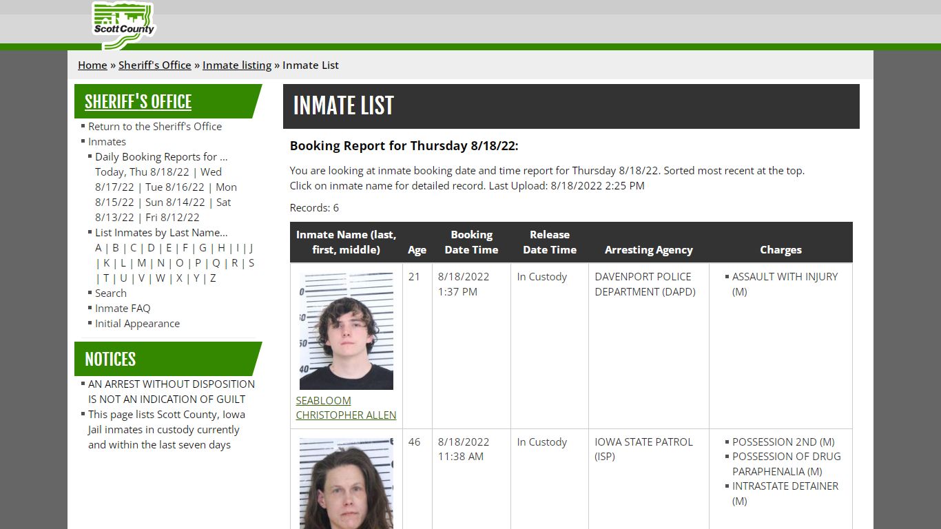 Inmate List - Scott County